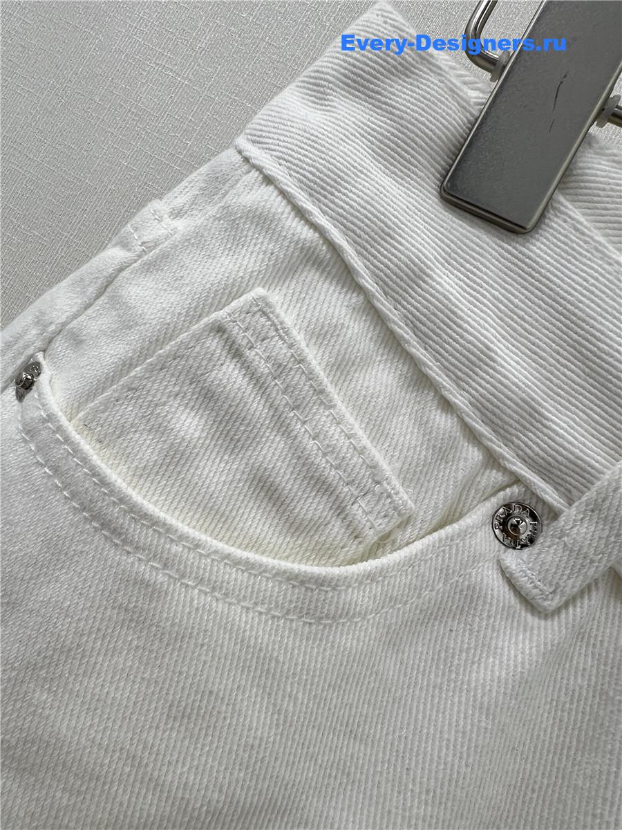 Pra*a high waist washed denim shorts white