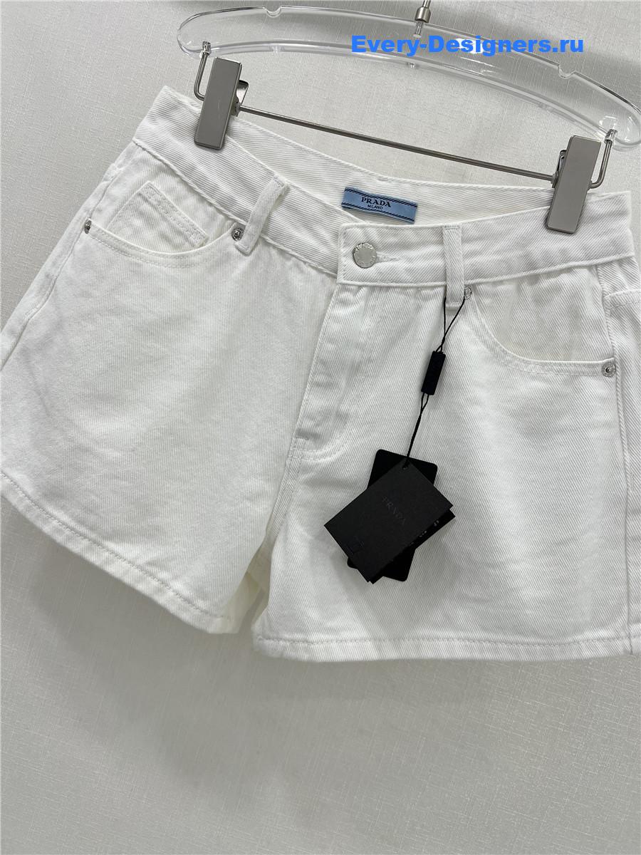 Pra*a high waist washed denim shorts white