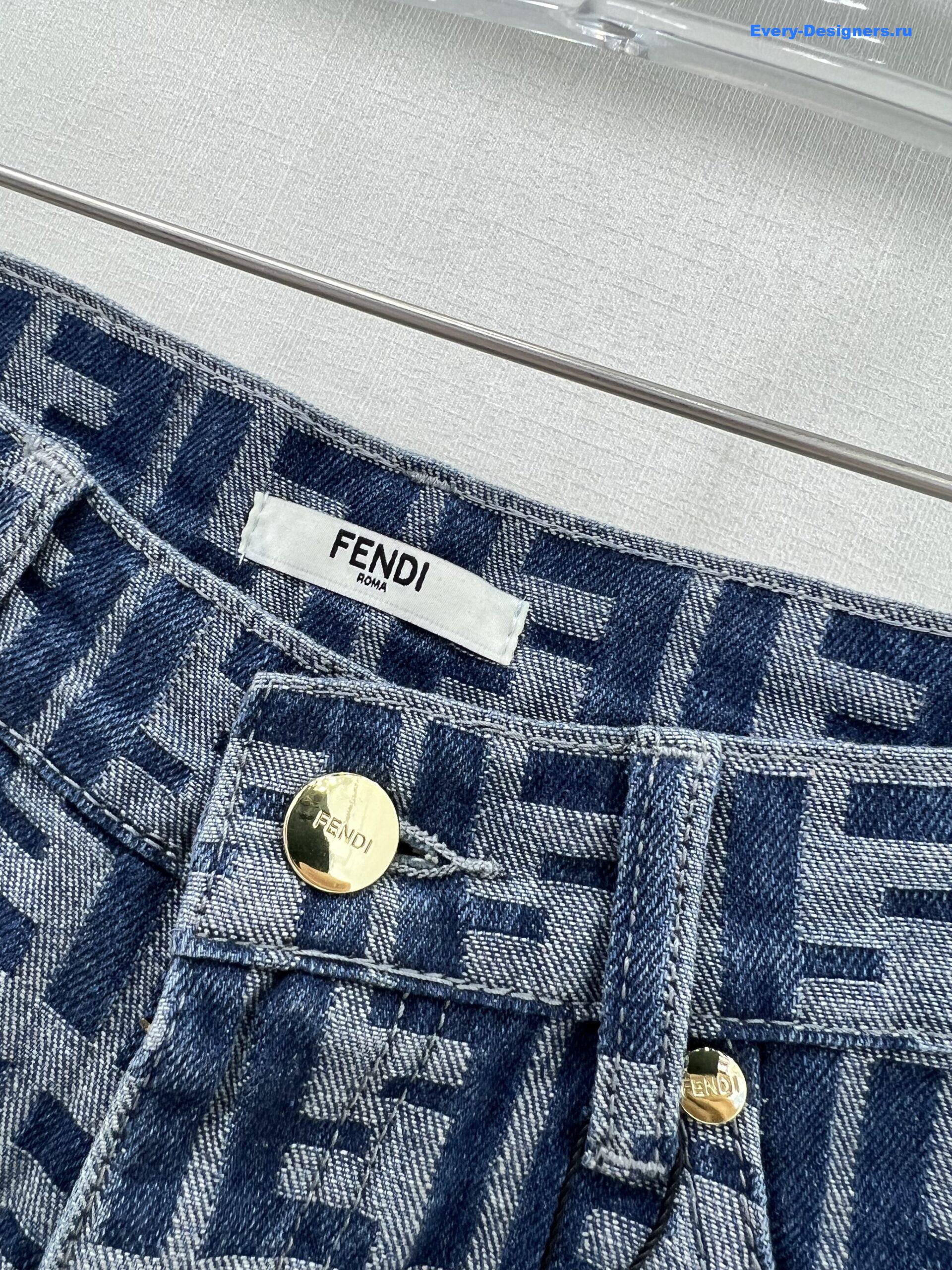 F**di ff motif denim shorts in blue