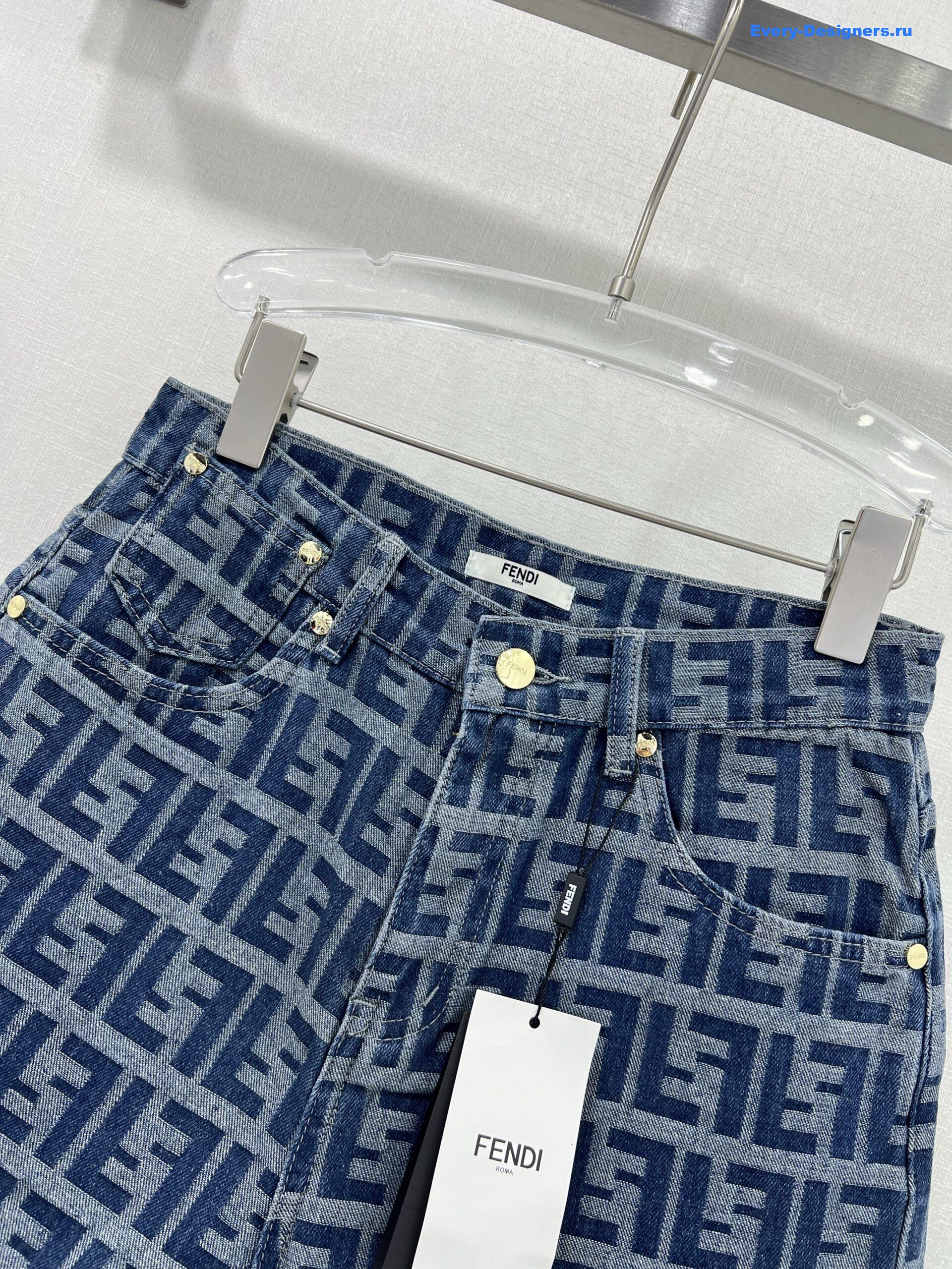 F**di ff motif denim shorts in blue