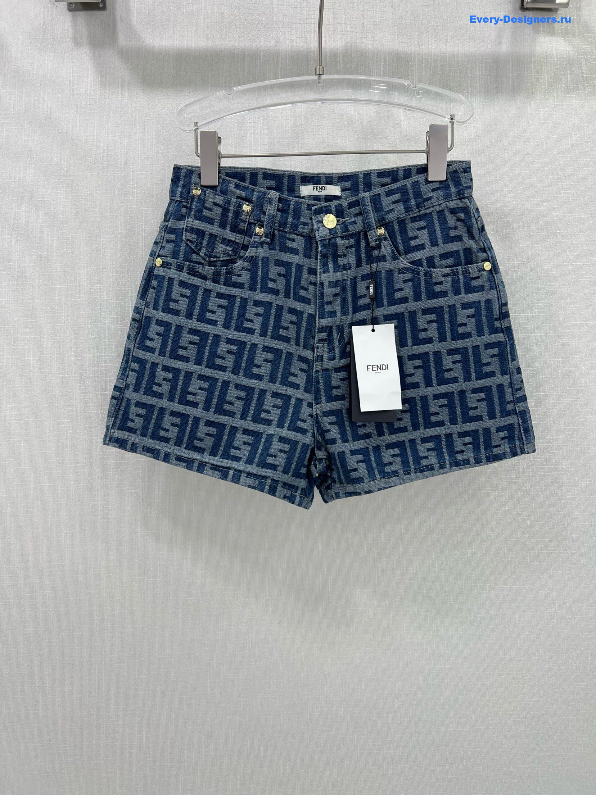 F**di ff motif denim shorts in blue
