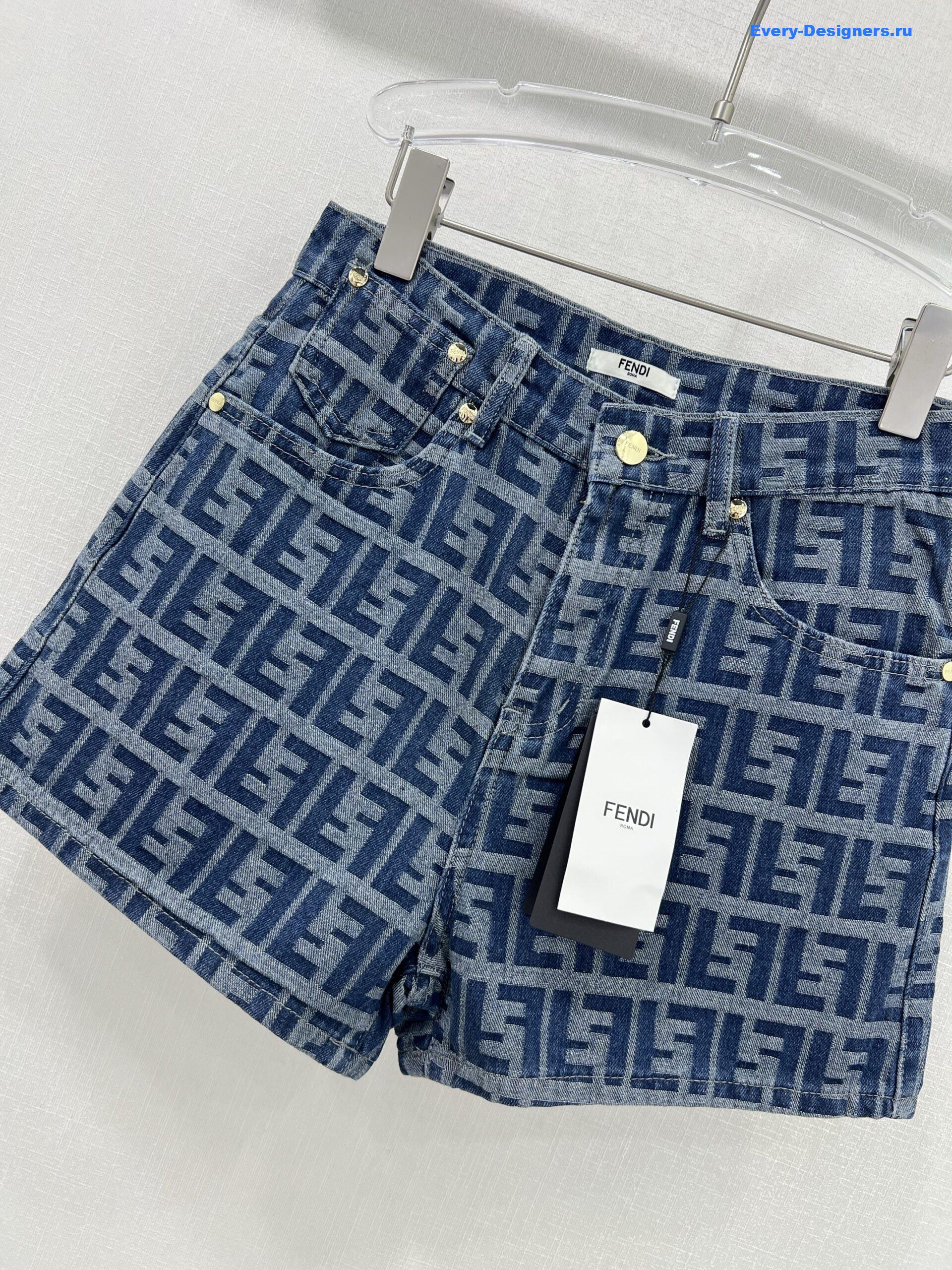 F**di ff motif denim shorts in blue