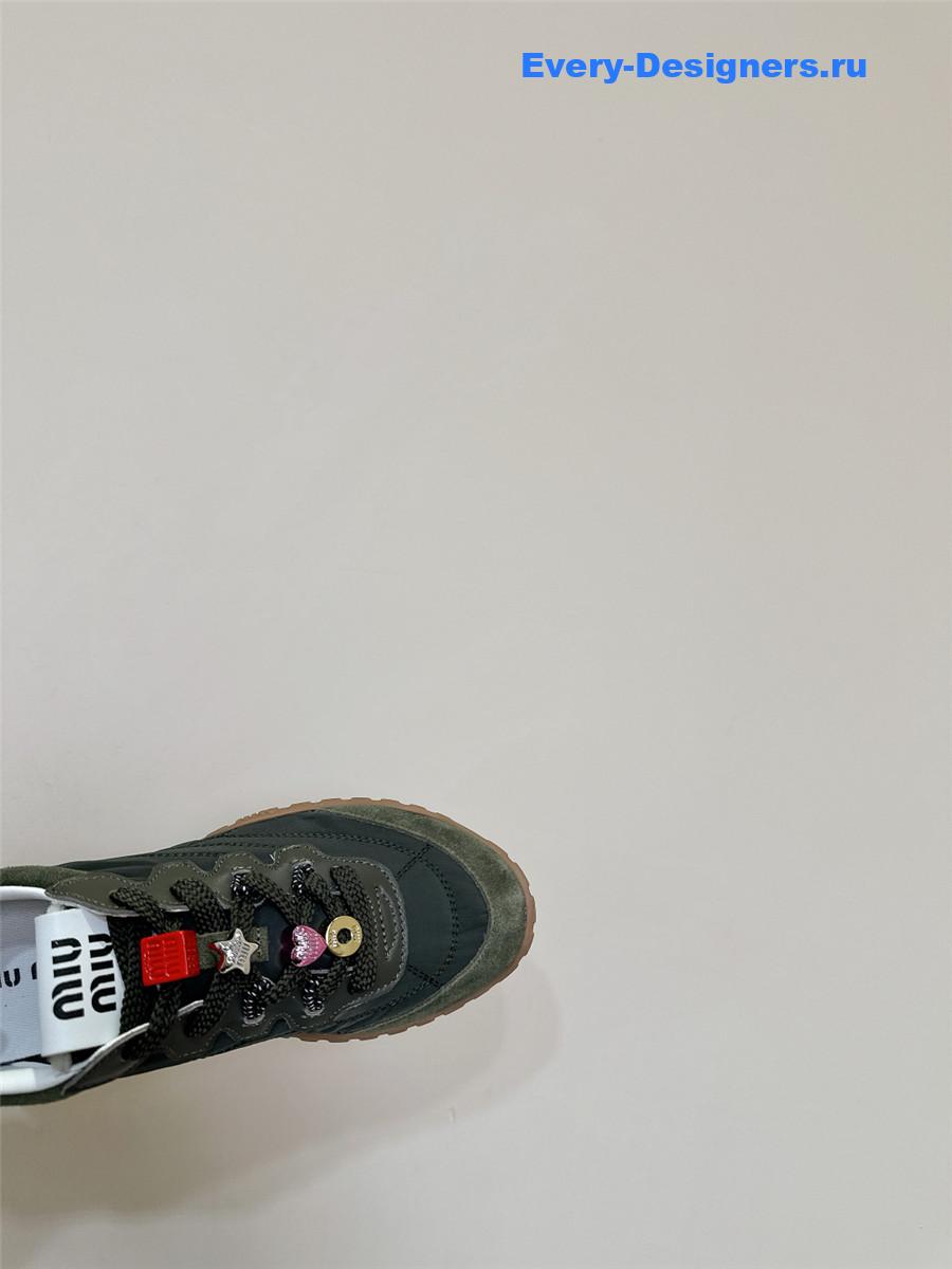 Miu Miu Ivory Tyre Technical Fabric Suede Sneakers Green