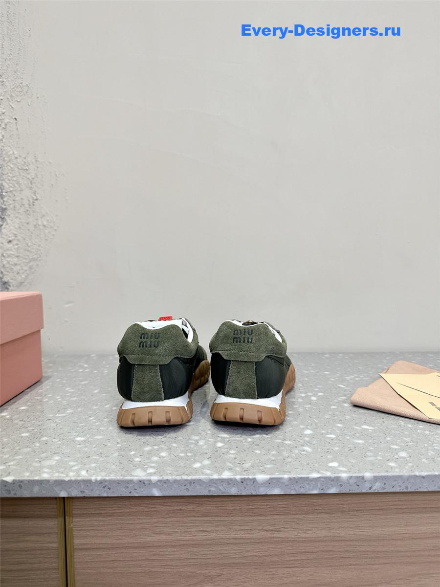 Miu Miu Ivory Tyre Technical Fabric Suede Sneakers Green