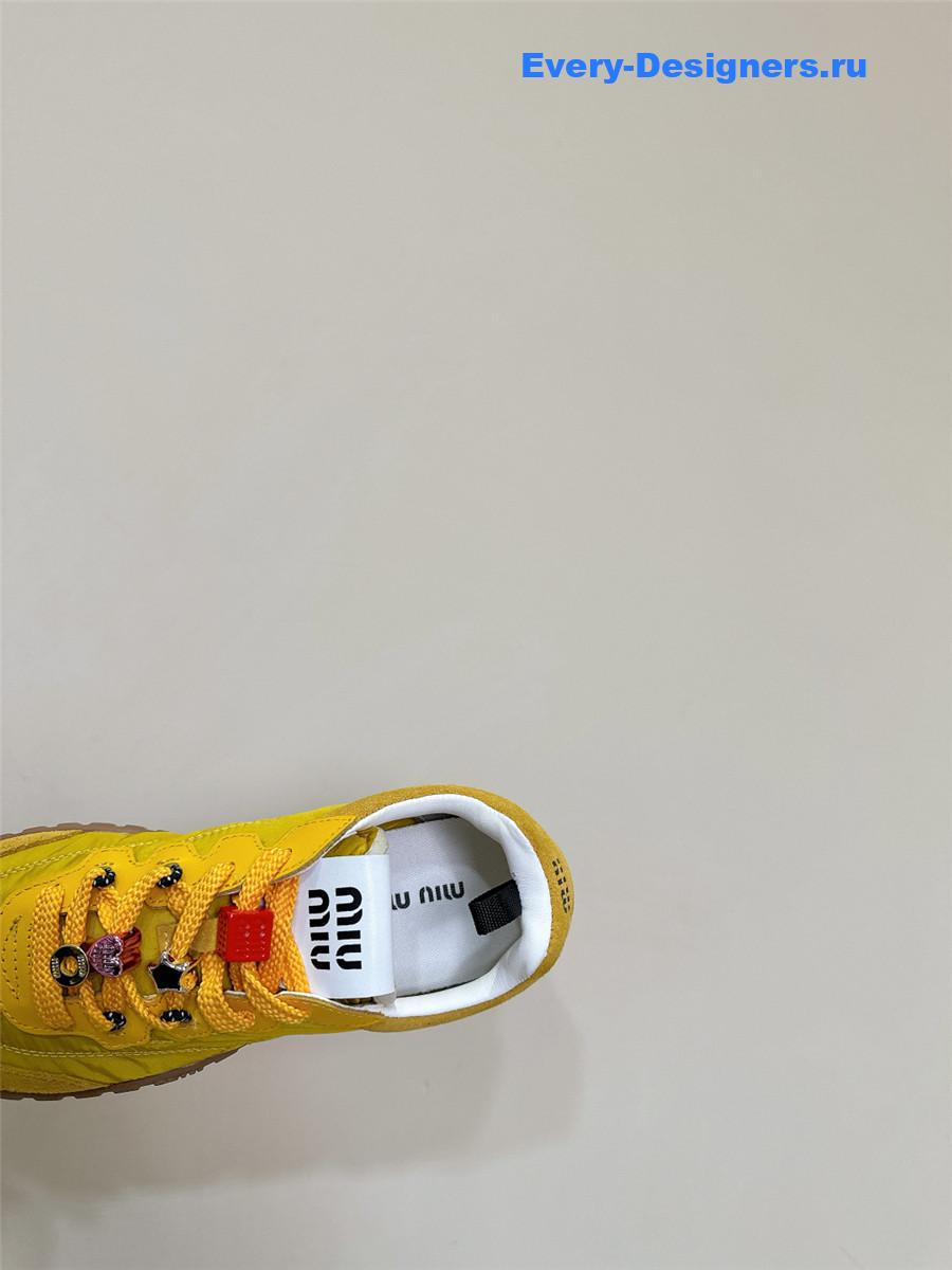 Miu Miu Ivory Tyre Technical Fabric Suede Sneakers Yellow