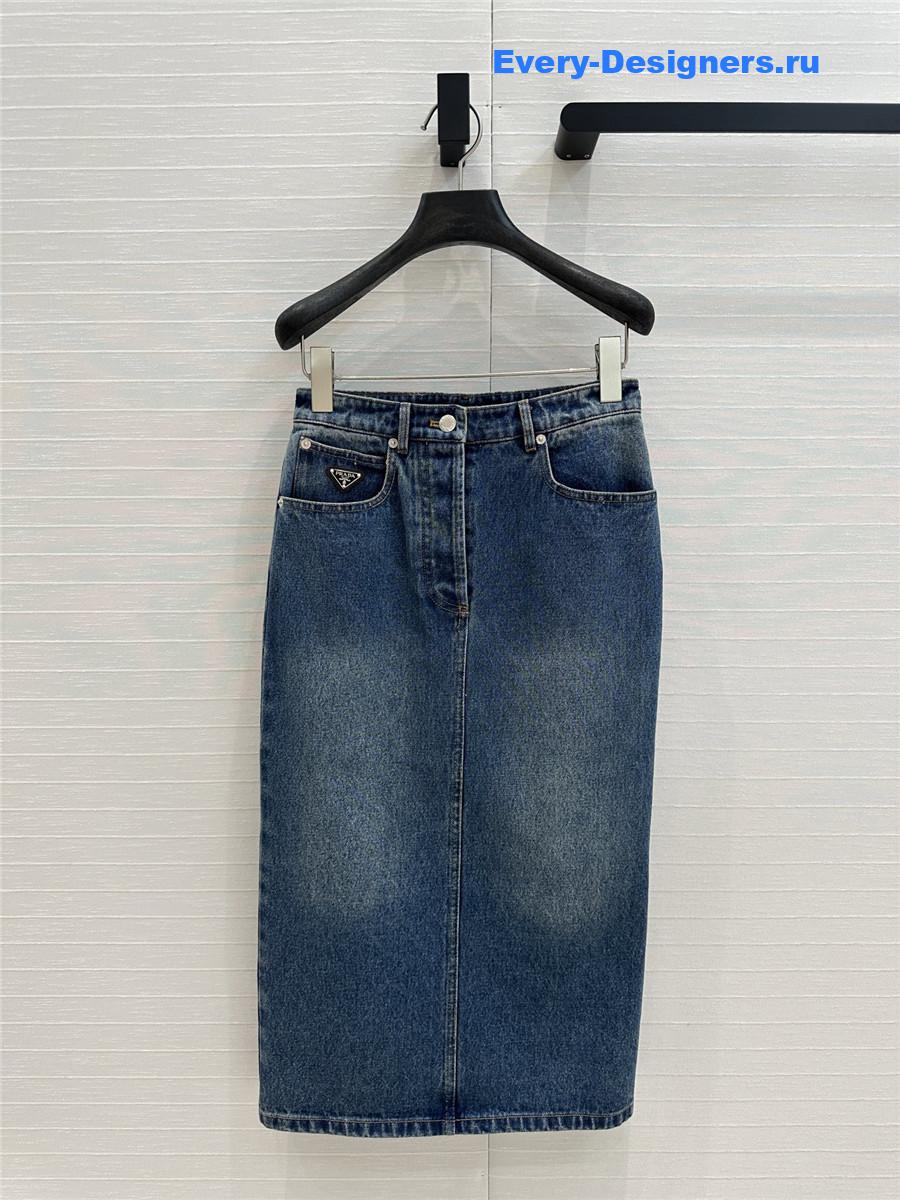 Pra*a blue denim long skirt