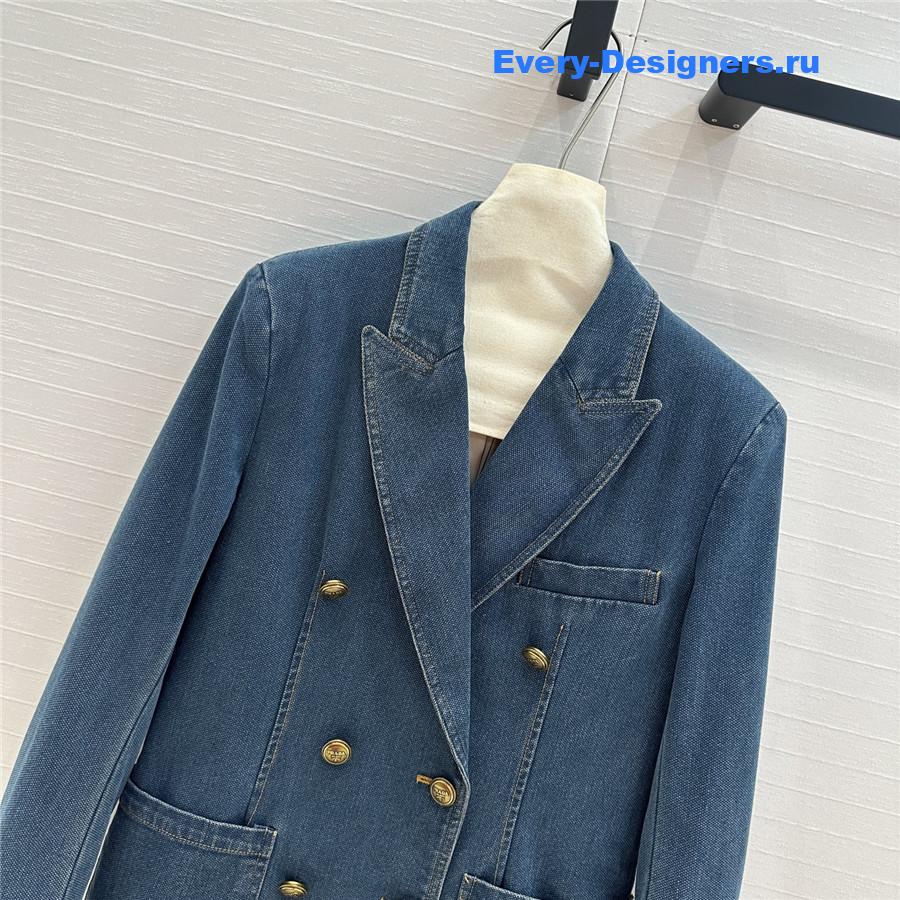 Pra*a blue double-breasted denim blazer