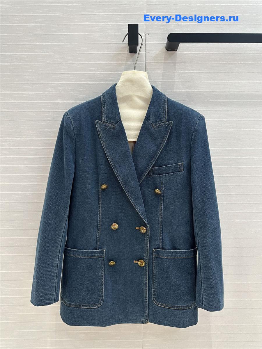 Pra*a blue double-breasted denim blazer