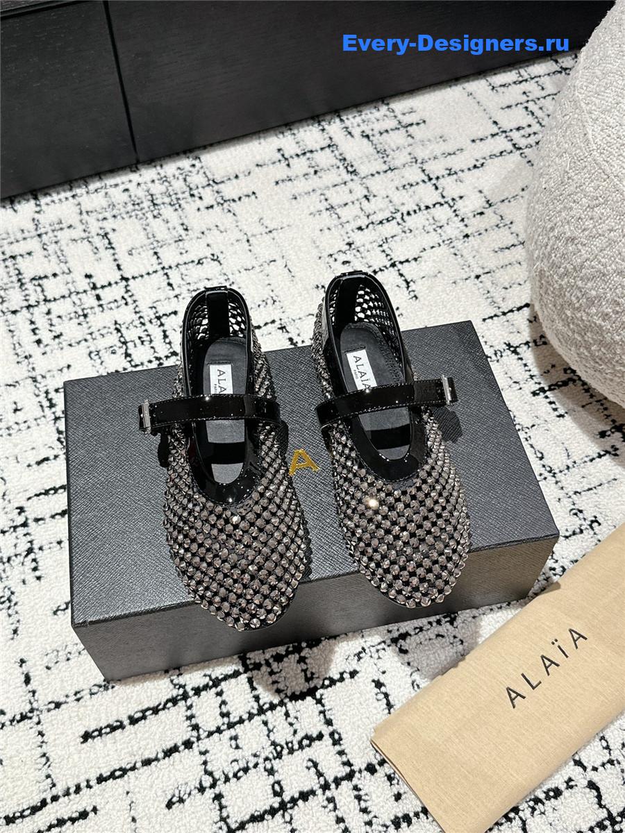 Alaia Embellished Black Mesh Ballet Flats