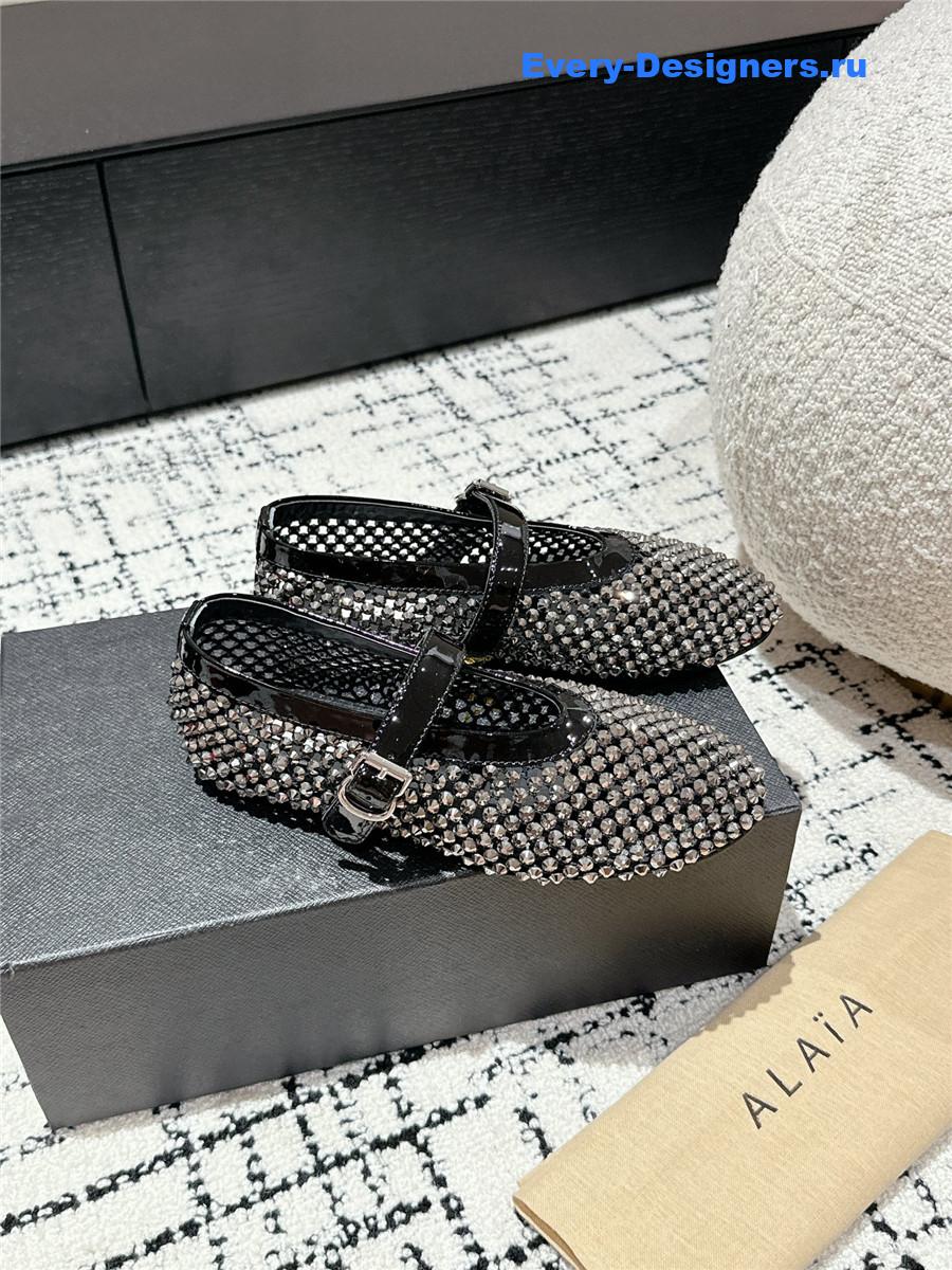 Alaia Embellished Black Mesh Ballet Flats