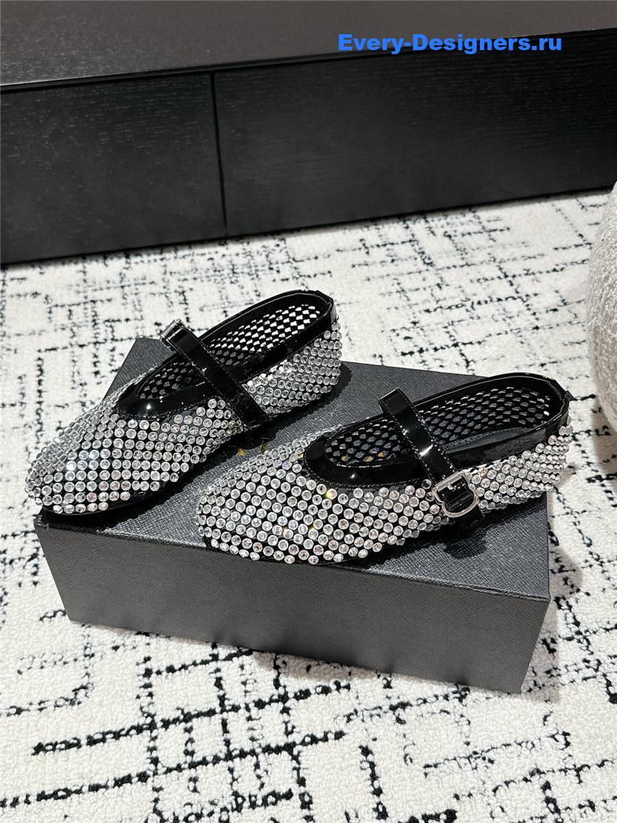 Alaia Square Toe Rhinestone Ballet Flats