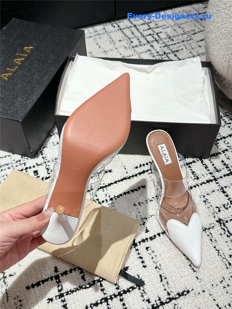 Alaia Cœur White Patent Leather Mules