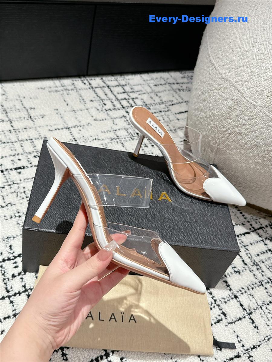 Alaia Cœur White Patent Leather Mules
