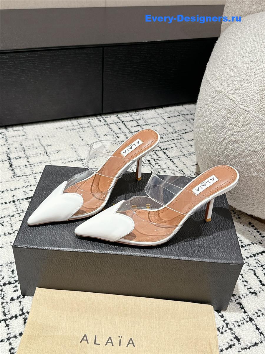 Alaia Cœur White Patent Leather Mules