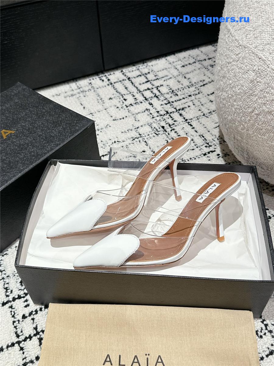 Alaia Cœur White Patent Leather Mules