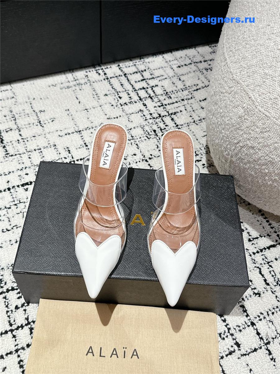 Alaia Cœur White Patent Leather Mules
