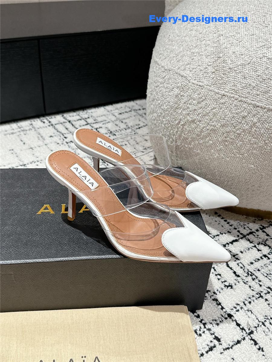 Alaia Cœur White Patent Leather Mules