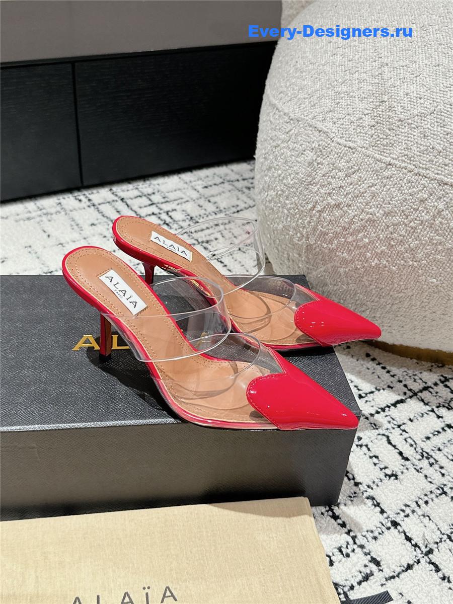 Alaia Cœur Red Patent Leather and PU Mules