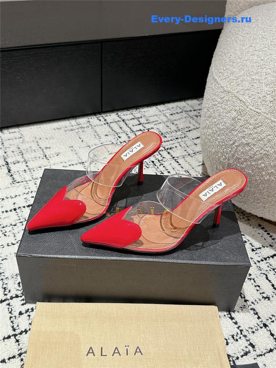 Alaia Cœur Red Patent Leather and PU Mules