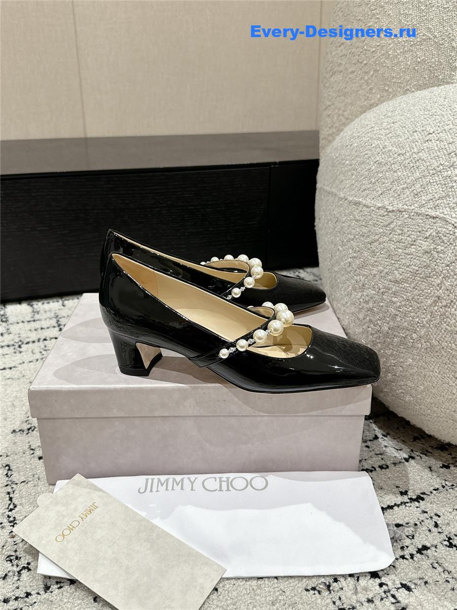 J1m*y Ch00 black patent leather bing pump flat