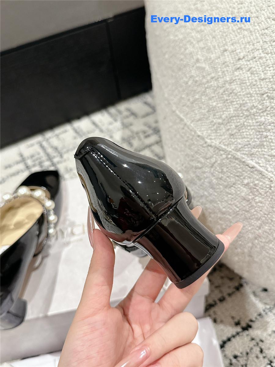 J1m*y Ch00 black patent leather bing pump flat