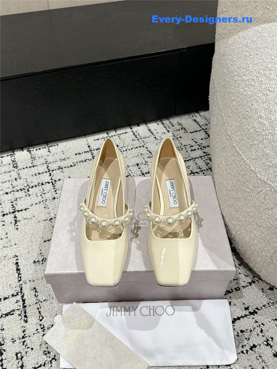 J1m*y Ch00 off-white patent leather bing pump flat