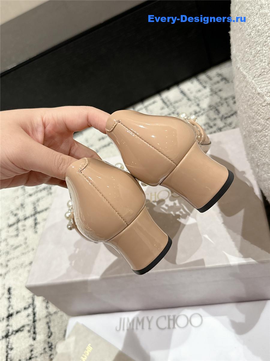 J1m*y Ch00 beige patent leather bing pump flat
