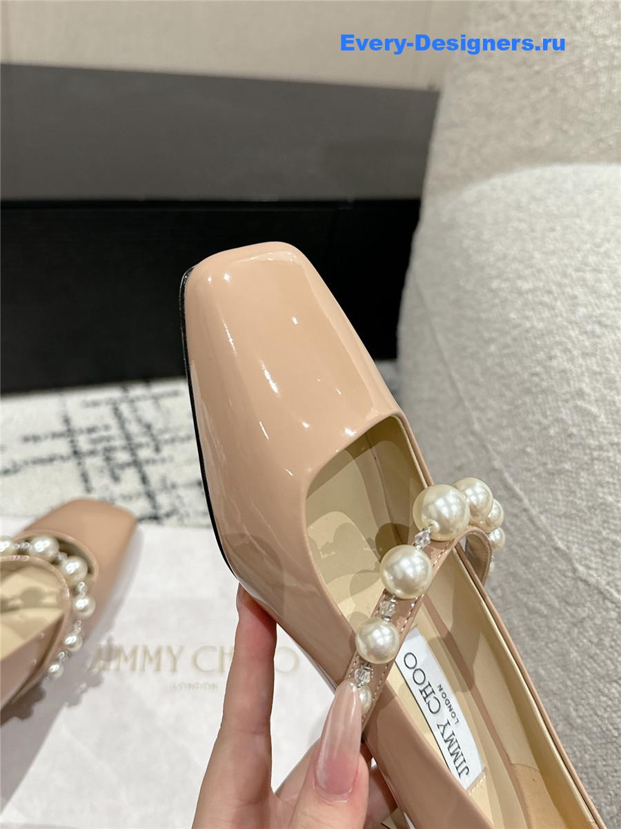 J1m*y Ch00 beige patent leather bing pump flat