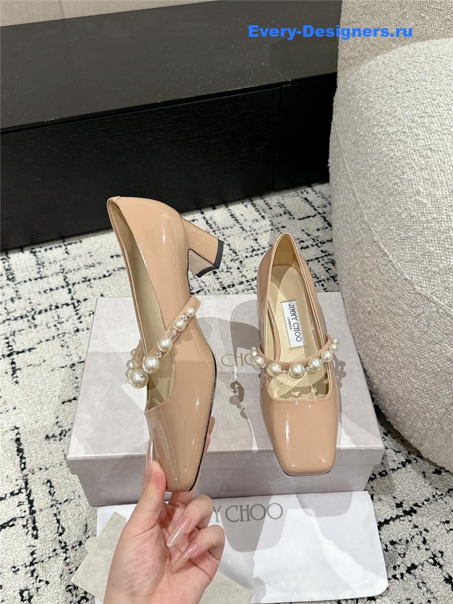 J1m*y Ch00 beige patent leather bing pump flat