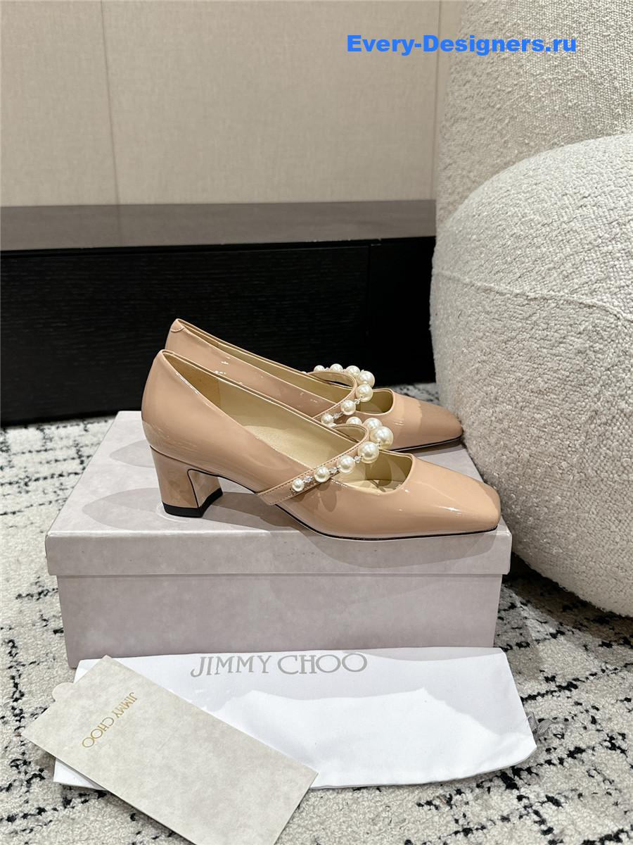 J1m*y Ch00 beige patent leather bing pump flat