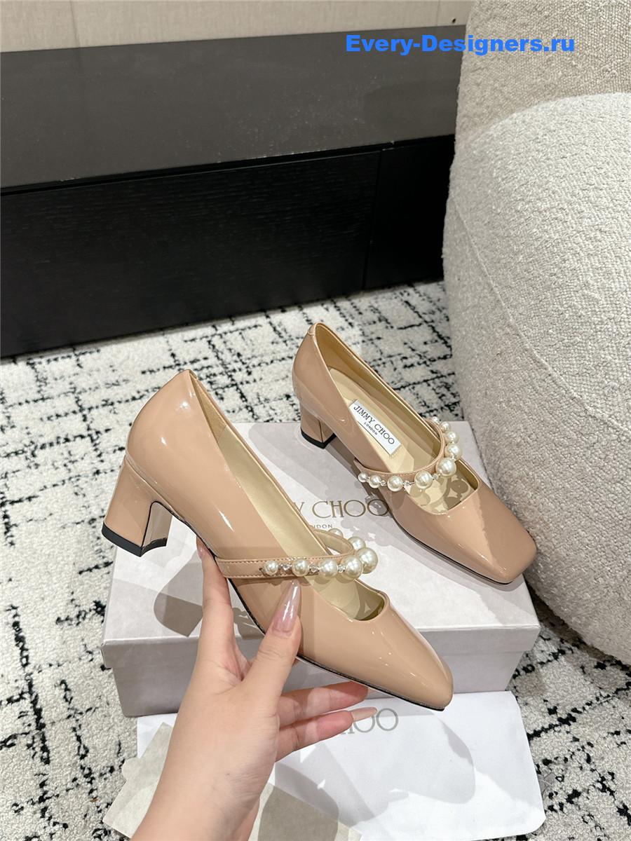 J1m*y Ch00 beige patent leather bing pump flat