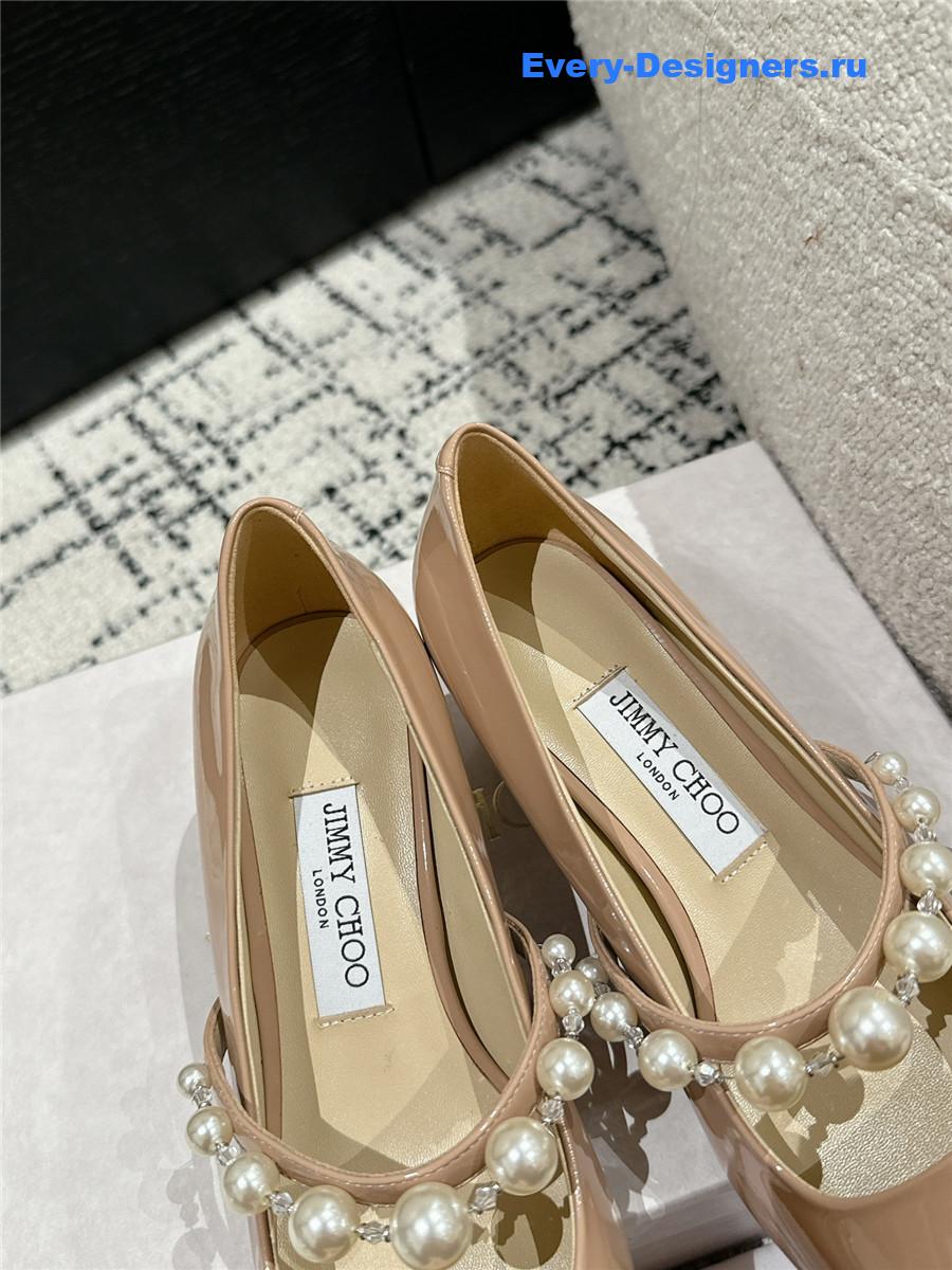 J1m*y Ch00 beige patent leather bing pump flat