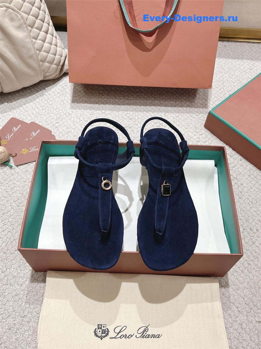 L0r0 P1ana navy blue leather sandals