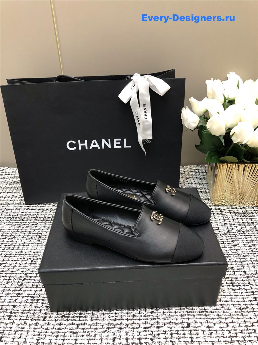 Ch**el black silk lambskin cc logo flat loafers