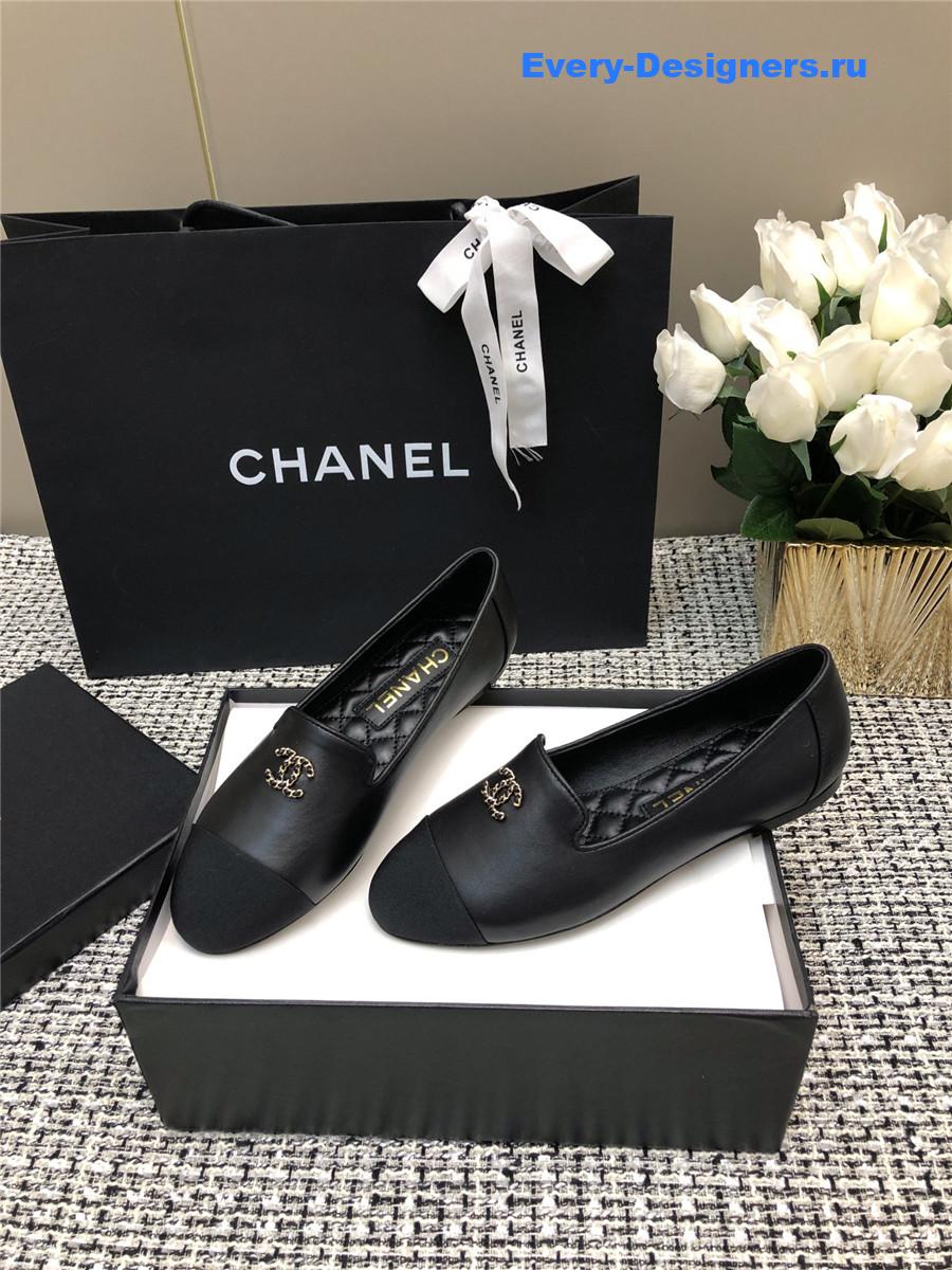 Ch**el black silk lambskin cc logo flat loafers