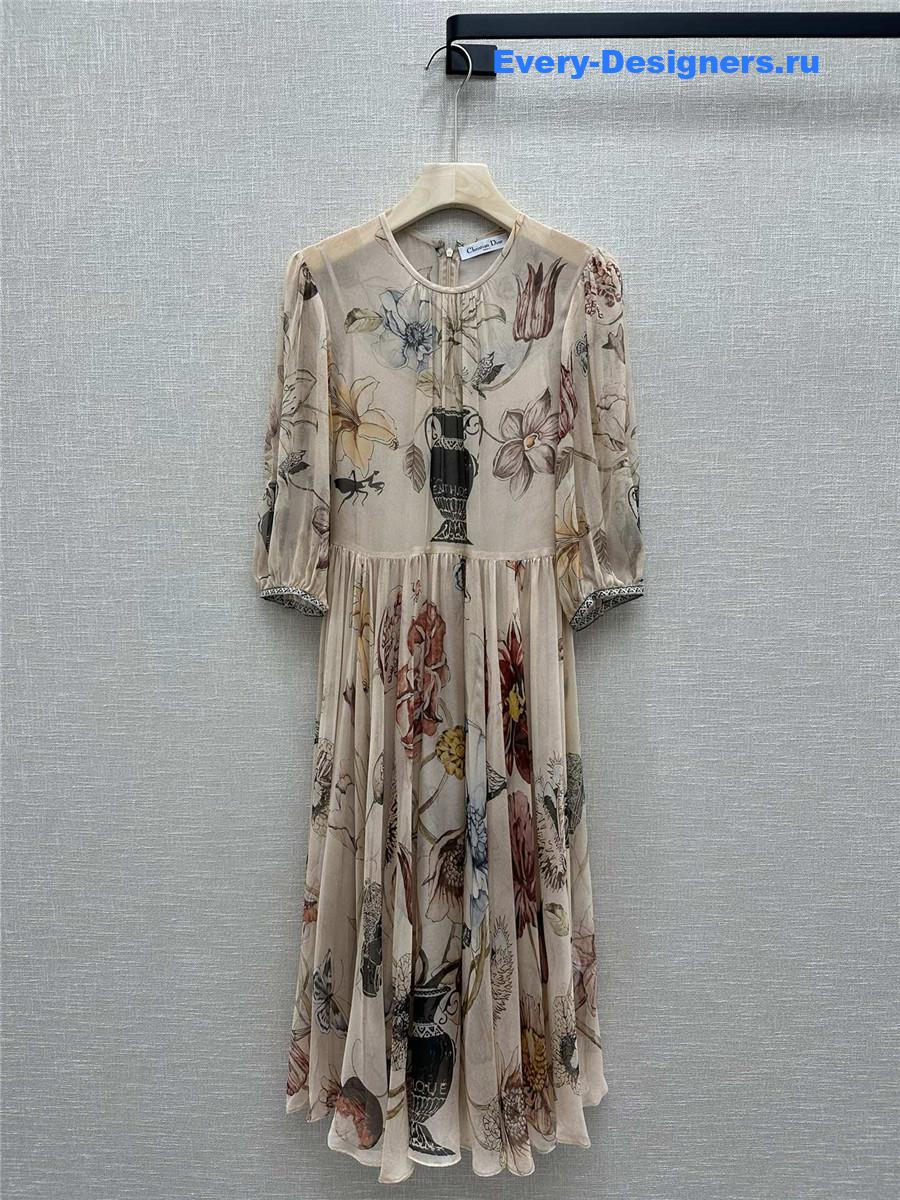 D10r long vase print silk dress