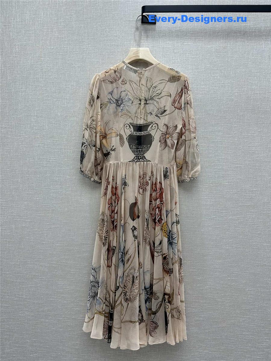 D10r long vase print silk dress