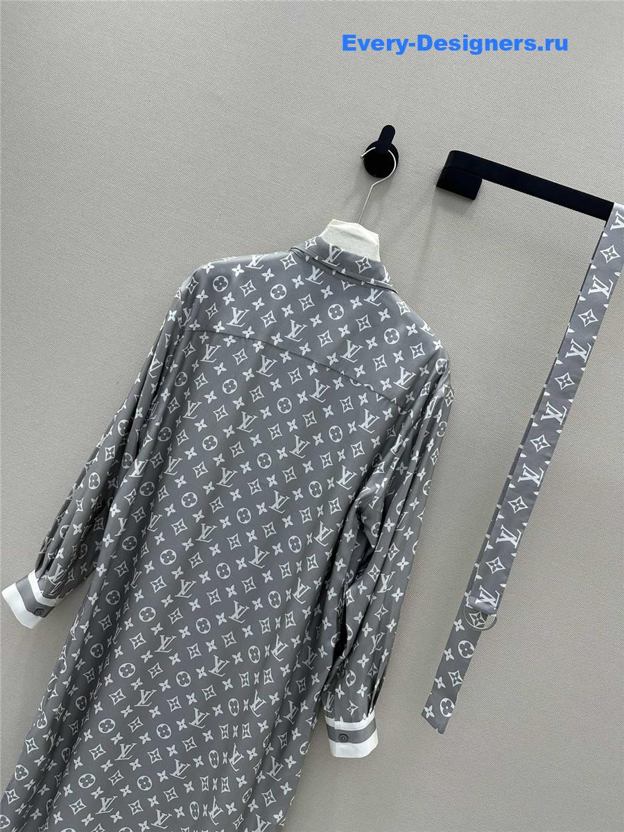 l0vis Vvtt0n lv monogram print silk shirt dress