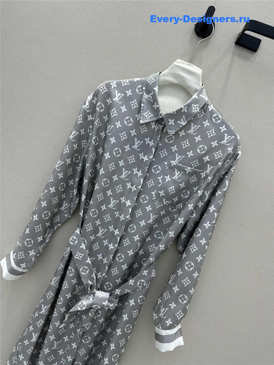 l0vis Vvtt0n lv monogram print silk shirt dress
