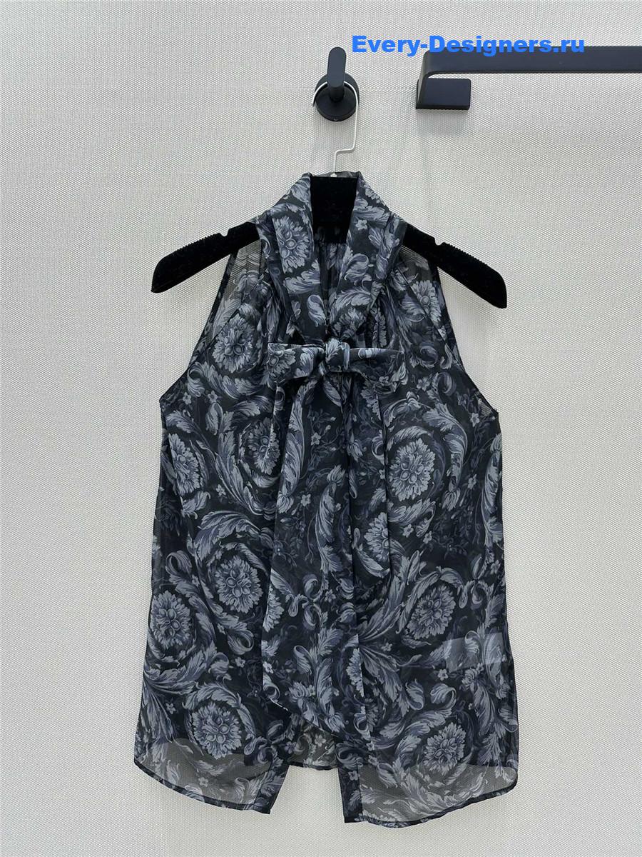 Va1e*ntin0 flower print halter silk top blue