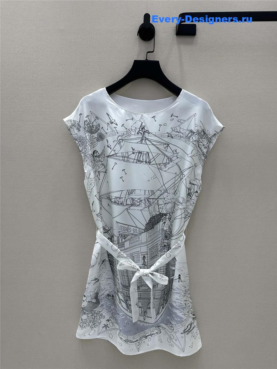 H**me5 printed silk twill dress white