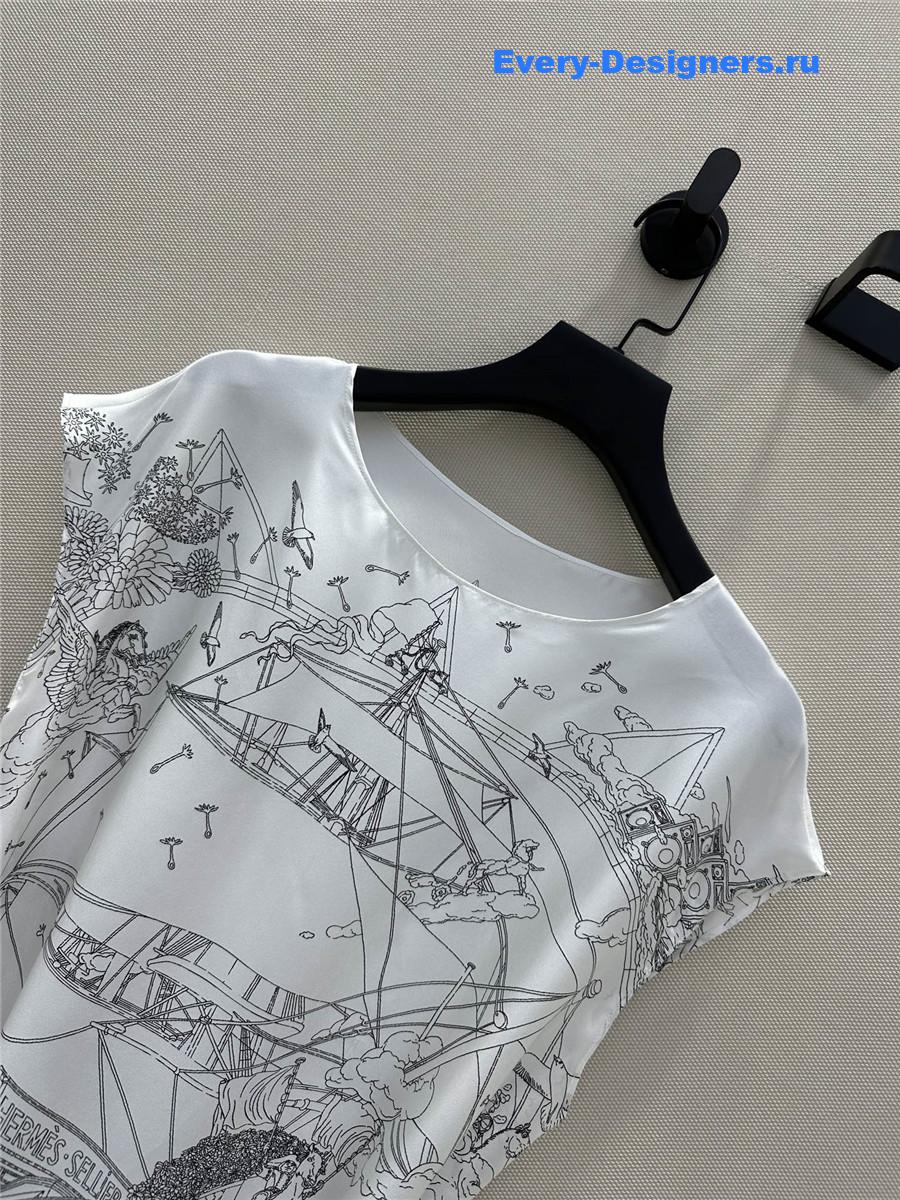 H**me5 printed silk twill dress white