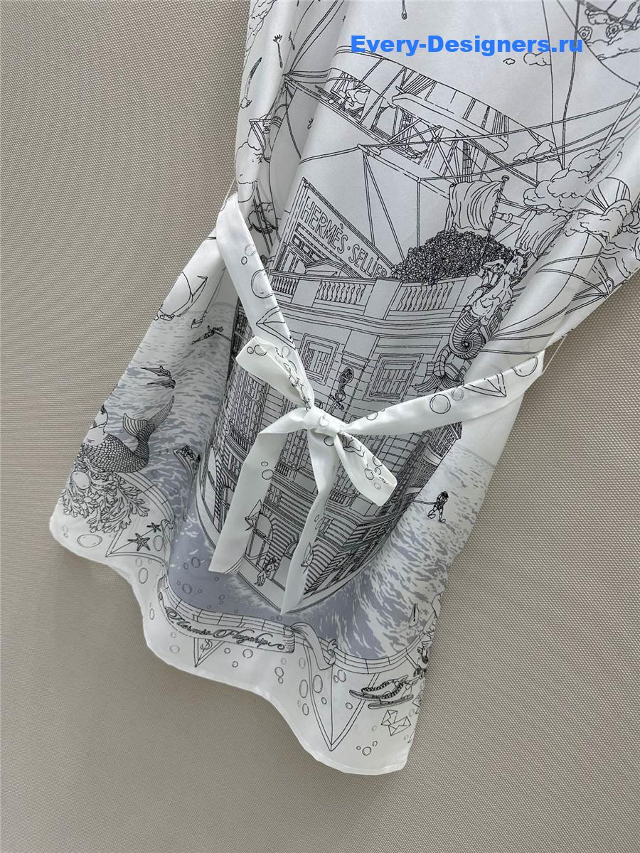 H**me5 printed silk twill dress white