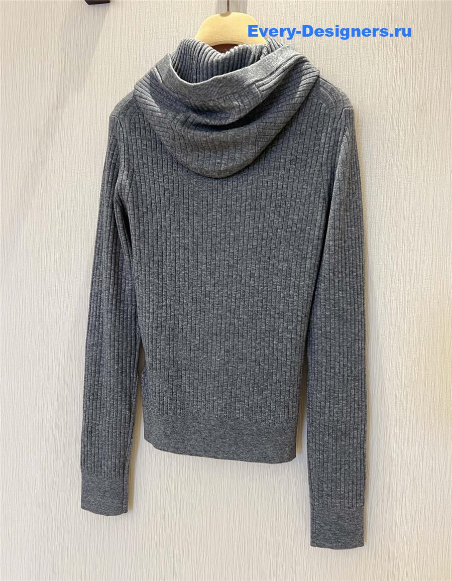 Miu Miu Logo Grey Tight Long Sleeve Hooded Sweater
