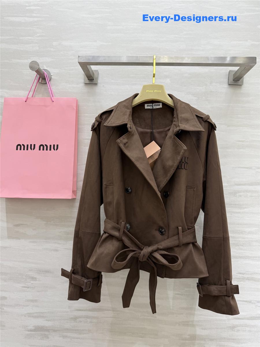 Miu Miu Suede Lapel Short Coat in Brown