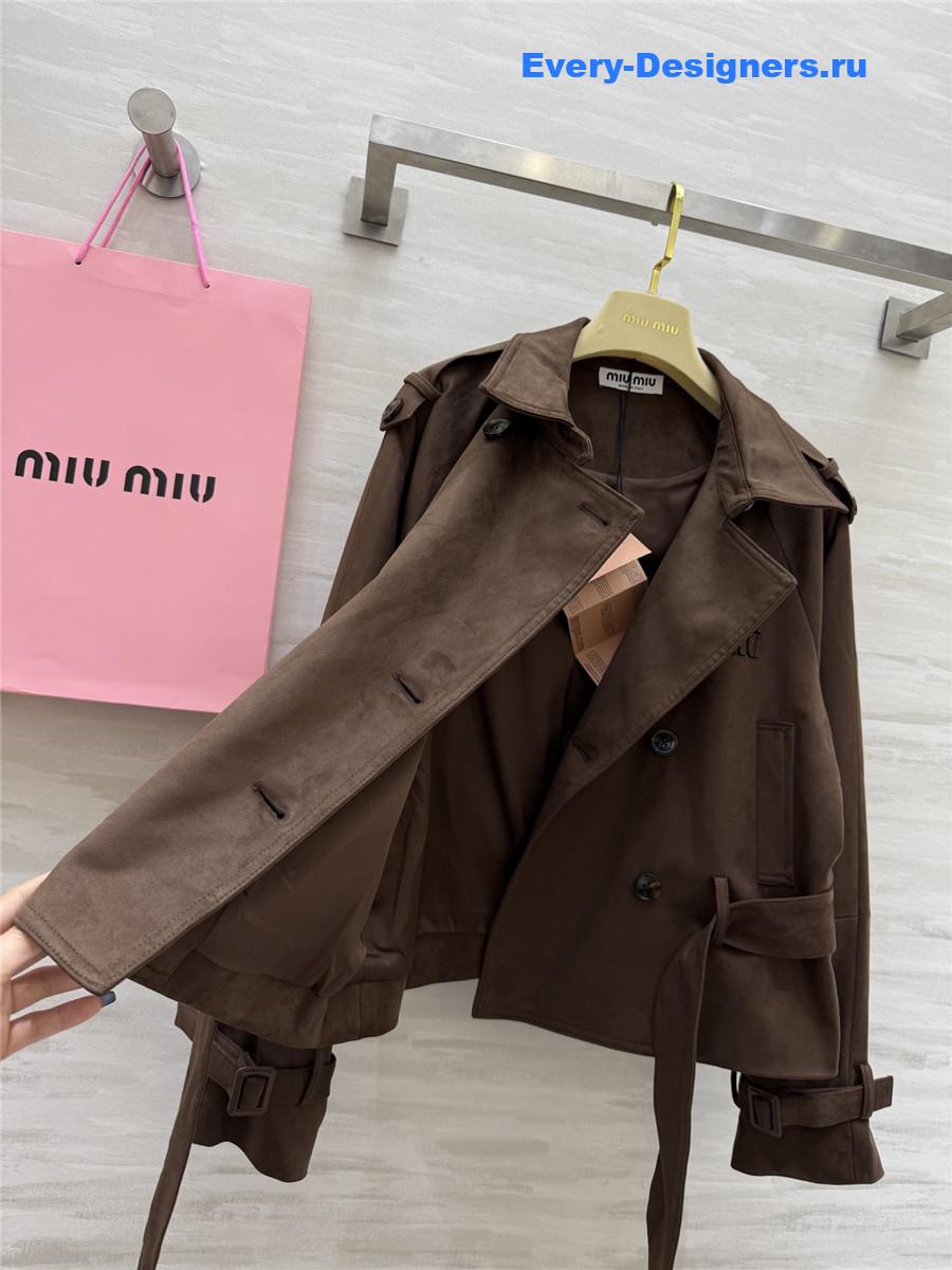 Miu Miu Suede Lapel Short Coat in Brown