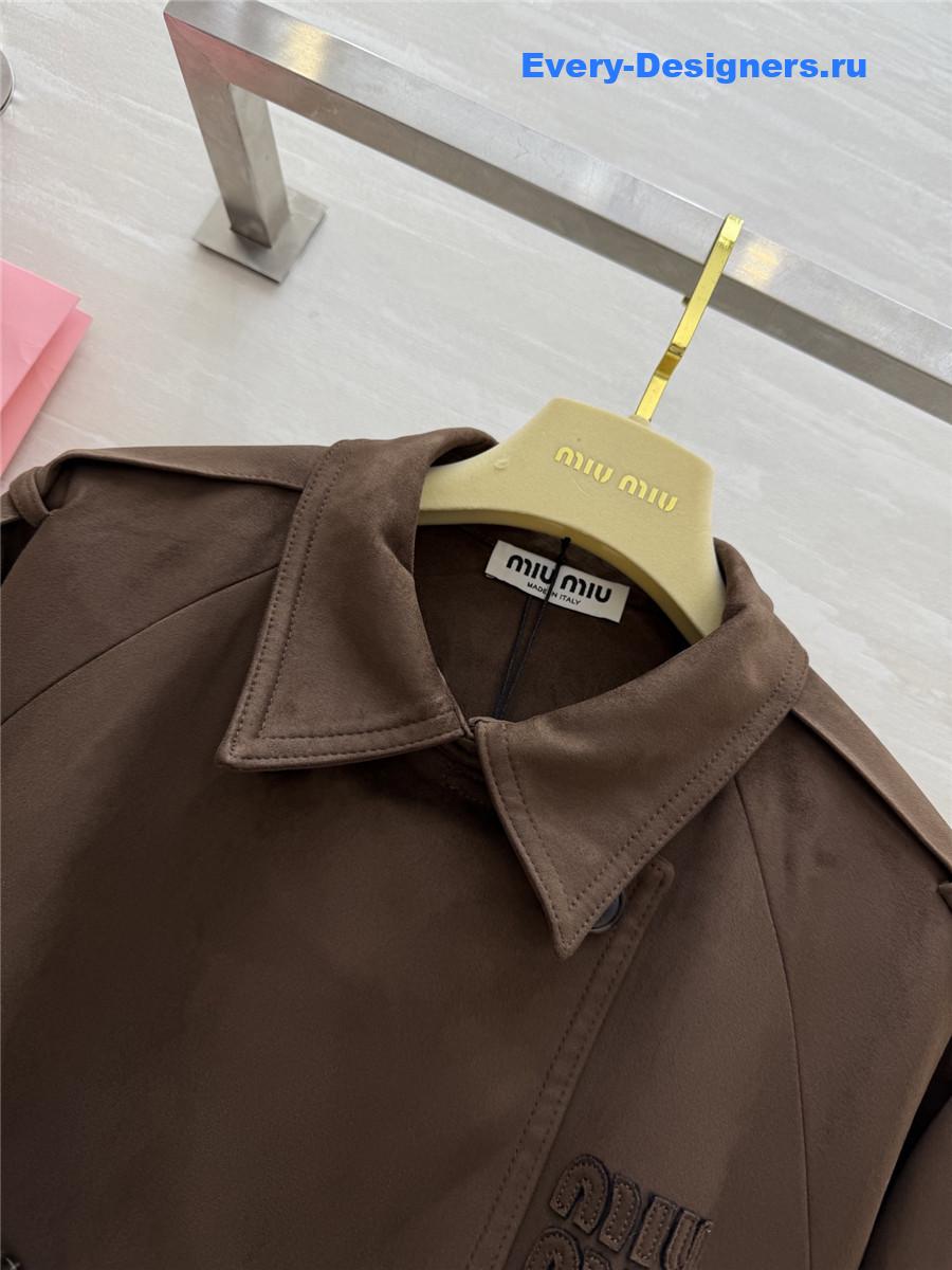 Miu Miu Suede Lapel Short Coat in Brown
