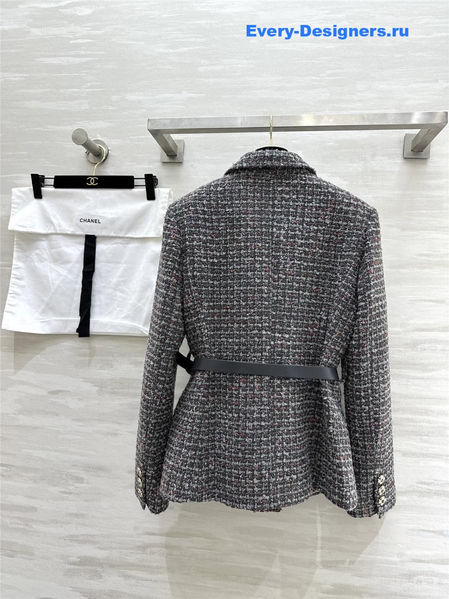 Ch**el colorful tweed lapel jacket with belt