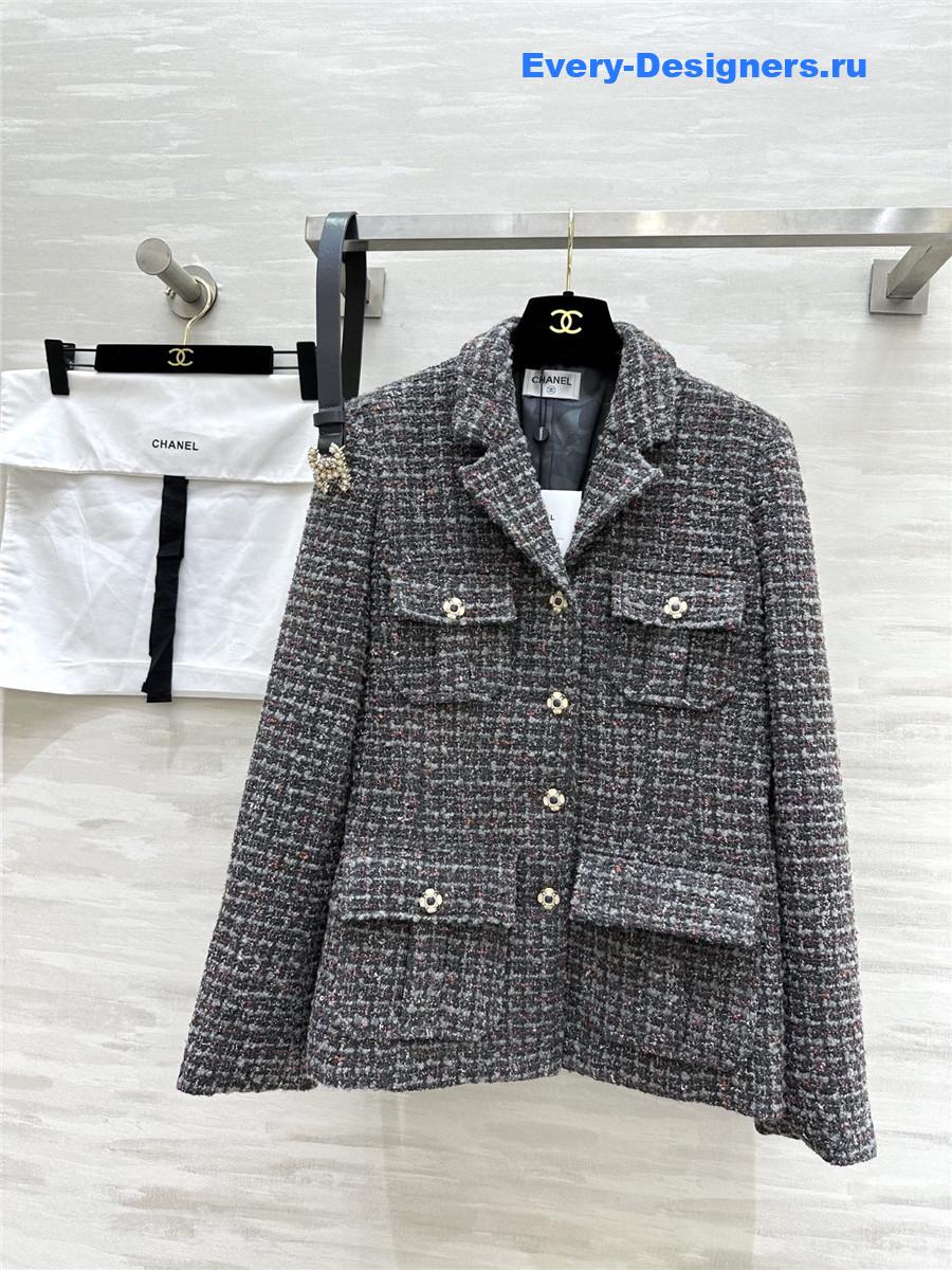 Ch**el colorful tweed lapel jacket with belt