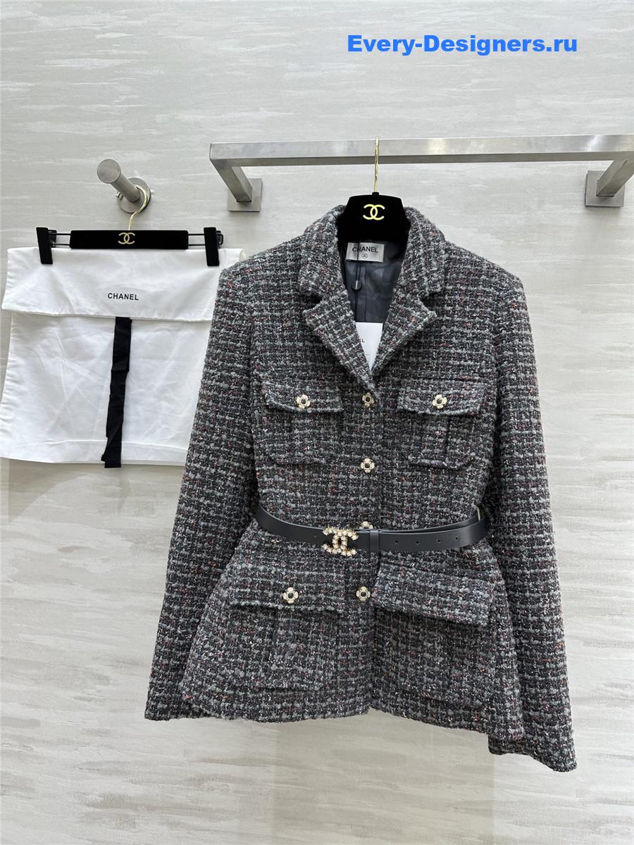 Ch**el colorful tweed lapel jacket with belt